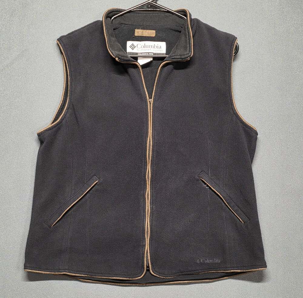 Vintage Columbia Fleece Vest Womens Large Black Zip Pockets River Resort Outdoor